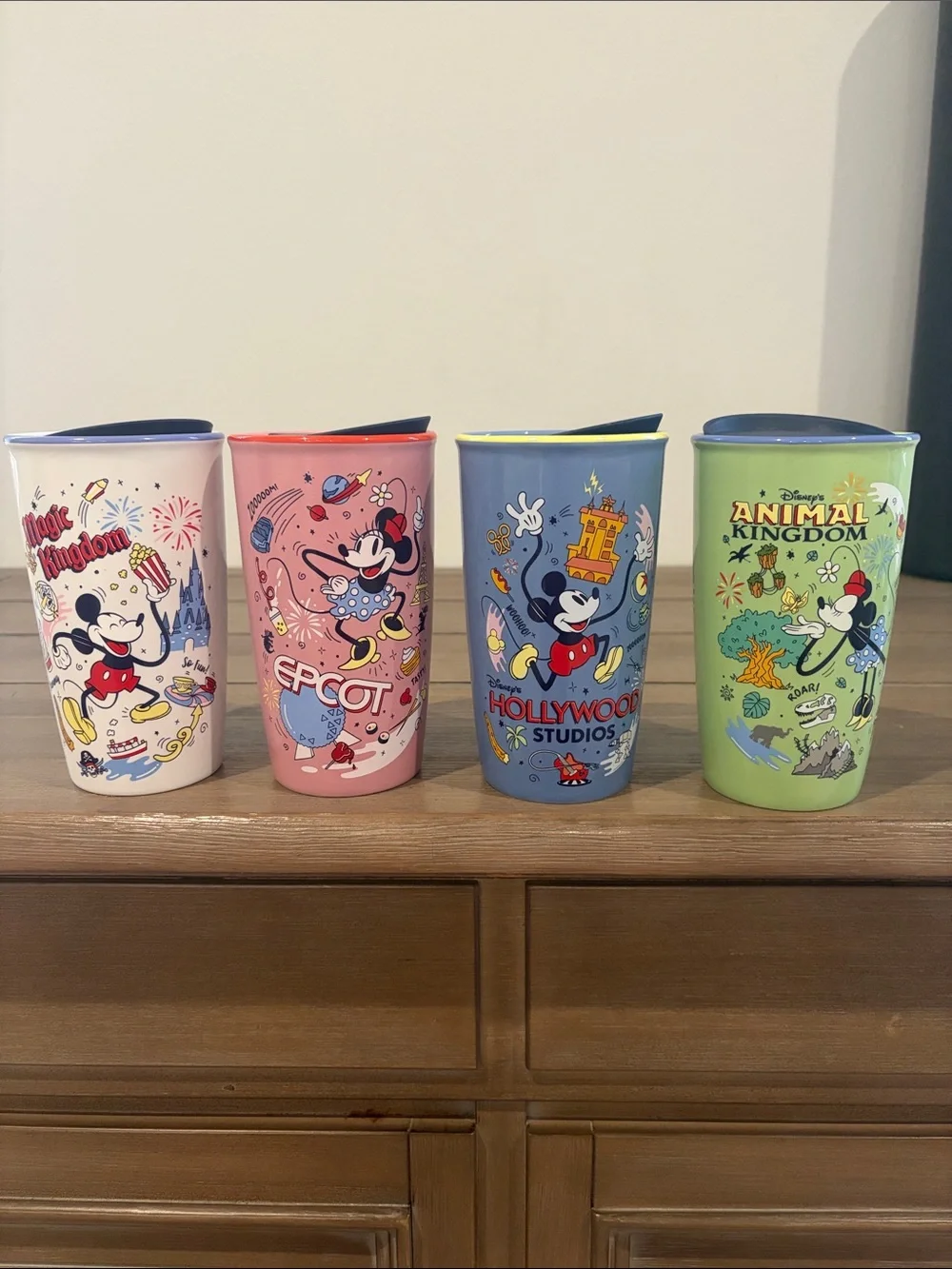 Disney Park 4 Parks Icon Tumbler Set – White, Pink, Blue, Green. Starbucks.